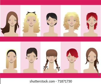 A variety of different hair styles on women.