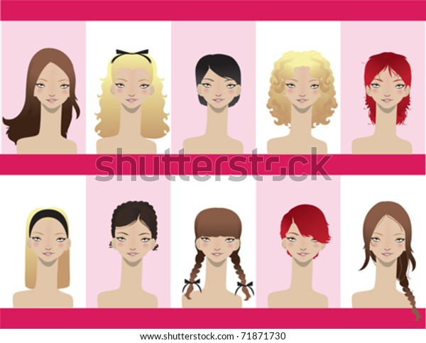 Variety Different Hair Styles On Women Stock Vector Royalty