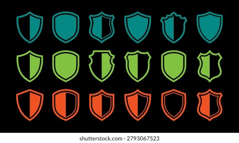 A variety of different shield shapes arranged