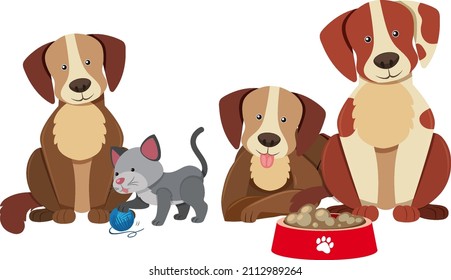 Variety of dog breeds cartoon character illustration