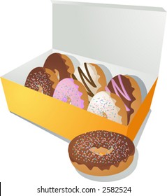 A variety of donuts in a box. Vector illustration