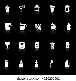 Variety drink icons with reflect on black background, stock vector