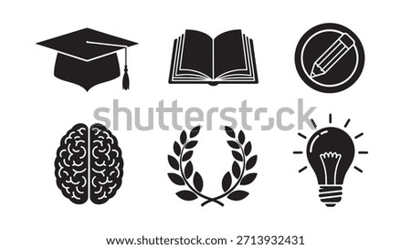 A Variety of Educational and Intellectual Icons Representing Graduation Learning Writing and Intellectual Development and Innovation and Achievement