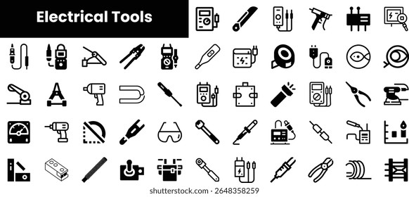 A variety of electrical tools icons in a clean design, showcasing essential equipment like multimeters, wire strippers, and pliers, suitable for professionals and DIY enthusiasts.