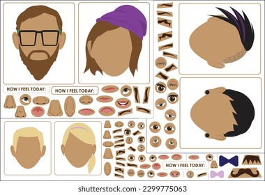 Variety of Faces with Mix and Match Facial Features (Hipster, Edgy, and Preppy)