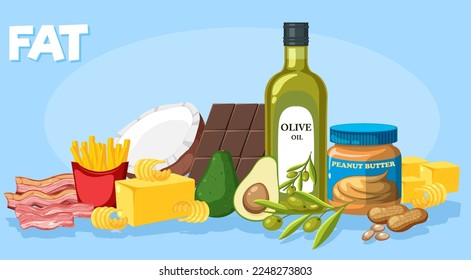 Variety of fat foods illustration