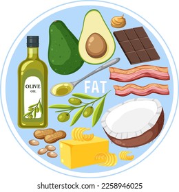 Variety of fat foods illustration