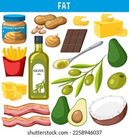 Variety of fat foods illustration