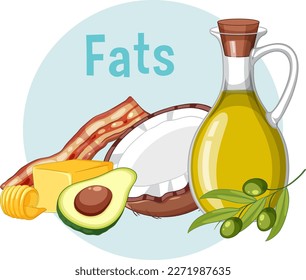 Variety of fat foods illustration