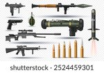 variety of firearms modern weapons realistic vector illustrations set
