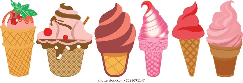 variety flavors cones ice cream Vector illustration