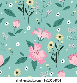 Variety floral and leaf seamless pattern 
