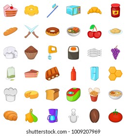 Variety of food icons set. Cartoon set of 36 variety of food vector icons for web isolated on white background