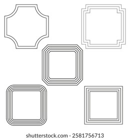 Variety of frames. Geometric border set. Square and abstract forms. Vector decorative shapes.