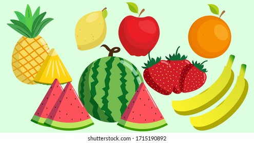 A variety of fresh exotic fruits, healthy to eat and good for the body. vector illustration of fruits