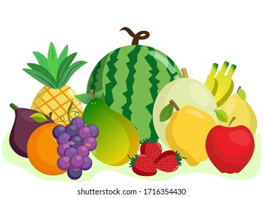 A variety of fresh exotic fruits, healthy to eat and good for the body. vector illustration of fruits