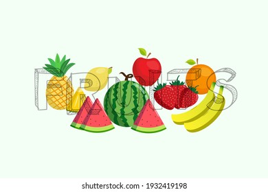 A variety of fresh exotic fruits, healthy to eat and good for the body. vector illustration of fruits