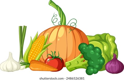 A variety of fresh vegetables in a vector