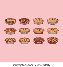 Variety of Freshly Homemade Pies with Various Crust Patterns