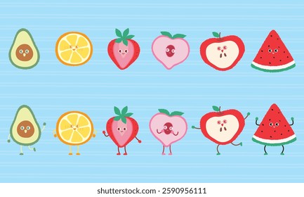 a variety of fruit characters