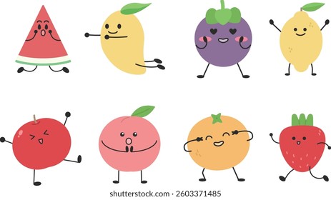 a variety of fruit characters