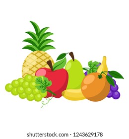 Variety of Fruits - Assorted fruits with cartoon highlight and shadow details