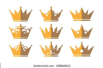 Variety of golden crowns in flat design vector
