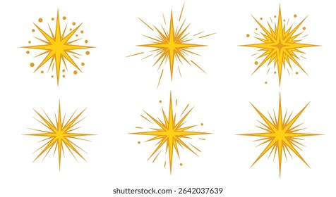 Variety of Golden Geometric Starbursts for Graphic Design and Artistic Composition Elements Set
