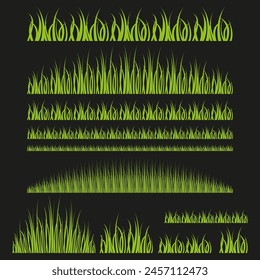 Variety of grass silhouettes set. Green nature and garden design elements. Seamless grass patterns. Vector illustration. EPS 10.