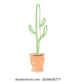 A variety of green cactus Nature in colorful terracotta pots, illustrated in a minimalist style. Ideal for modern botanical decor or digital art projects.