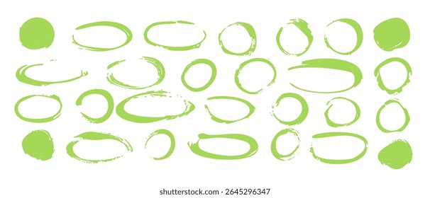 Uma variedade de círculos verdes em diferentes tamanhos e estilos, perfeito para usos de design criativo e expressivo.