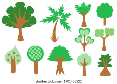 Un árbol verde variado de formas sobre el fondo blanco