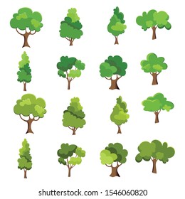 Variety of hand drawn deciduous trees illustration. collection green trees icon. Can be used to illustrate any nature or healthy lifestyle topic.