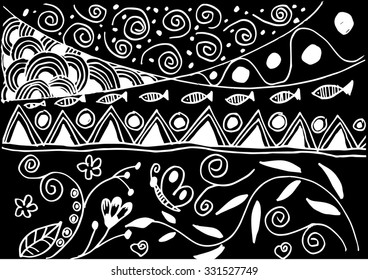 Variety of hand drawn floral doodles 
