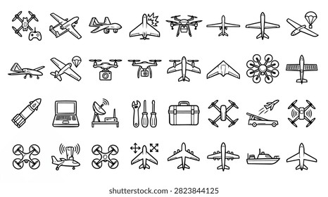 A variety of hand drawn icons representing different types of aircraft and drones.