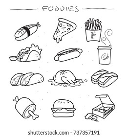 Variety of hand drawn vectors. Doodle food vector.