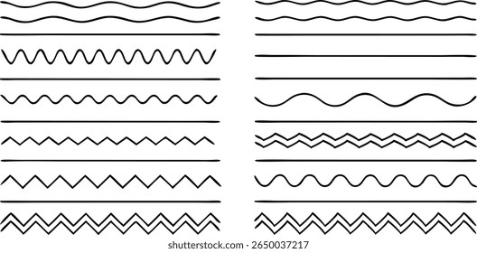 Variety of hand drawn wavy and zigzag lines