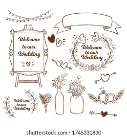 Variety hand drawn wedding items