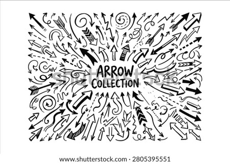 A variety of handdrawn black ink arrows in different shapes and sizes are scattered across the background