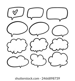 A variety of hand-drawn speech bubbles in different styles and shapes are available for comic book designs