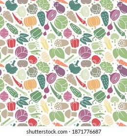 Variety of healthy vegetables seamless vector pattern wallpaper. Fresh food background.