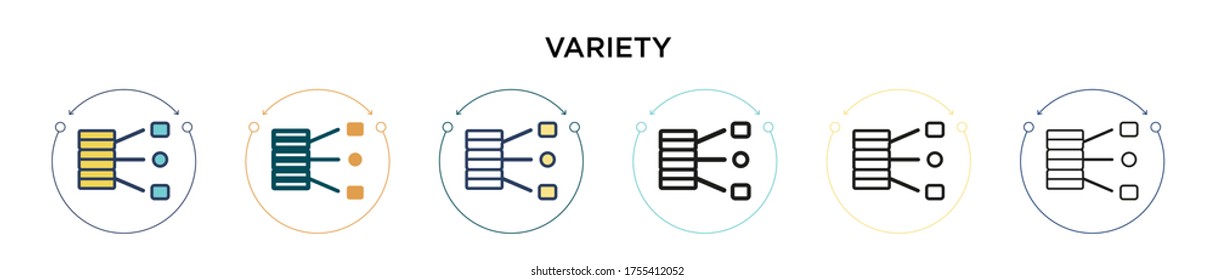 Variety icon in filled, thin line, outline and stroke style. Vector illustration of two colored and black variety vector icons designs can be used for mobile, ui, web