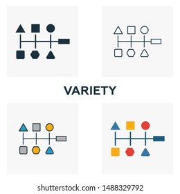 Variety icon set. Four elements in diferent styles from big data icons collection. Creative variety icons filled, outline, colored and flat symbols.