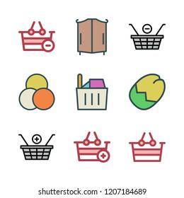 variety icon set. vector set about nuts, closet, color palette and shopping basket icons set.