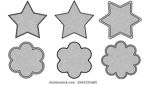 Variety of Interesting Shapes Including Stars and Clover Shapes in Monochrome Illustration Style