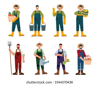 A variety of job bundles for hosting illustration work such as farmer, gardener, planter, planter in a white background. vector illustration flat design