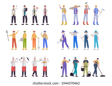 A variety of job bundles for hosting illustration work such as doctor, farmer, chef, Construction worker, cleaning staff, character sets, 24 poses bundle