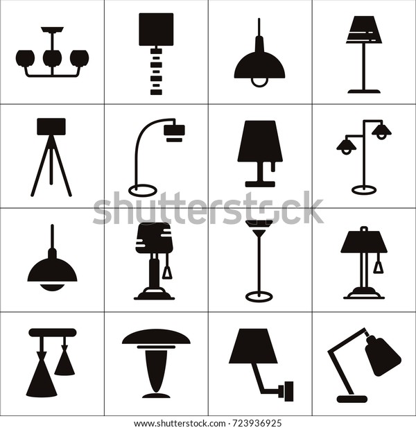 ランプ 電球 および明るいアイテムを分離したフラットベクター画像アイコンセット のベクター画像素材 ロイヤリティフリー
