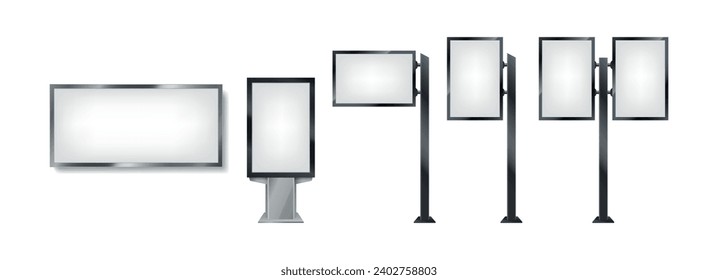 Variety of lightbox realistic vector illustration set. Empty city street advertisement banners 3d objects for business presentation isolated on white
