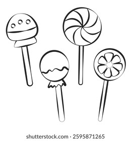 A variety of lollipops. Outline.